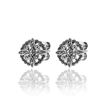 Filigree Round Stud Earring w/Marcasite - Click Image to Close